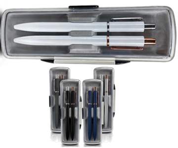 קריפטו בוקס, סט פרסום מהודר של 2 עטי מתכת עם מילוי ג'ל איכותי בקופסת מתנה שקופה